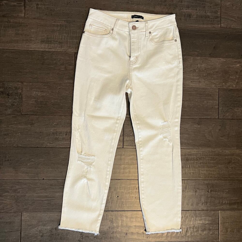 Sincerely Jules Women's Size 5/27 Cream Jeans Distressed Tapered Stretch